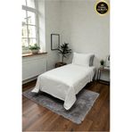 VESSİNOHOME Imperial Series Çizgili Pamuklu Saten Tek Kişilik Nevresim Takımı Lastikli Çarşaflı Otel Beyaz Lux