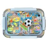 Vest BES0004 Futbol Desenli Şeffaf Kapaklı 3 Bölmeli 710 ml Çelik Beslenme Kabı