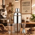 Vestron Kokteyl 3 Lü Set| Paslanmaz Çelik 350 ml Shaker| 15/30 ml Çelik Jigger| Cam Ölçü Bardağı - 3 Adet