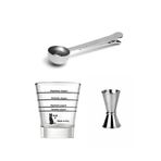 VESTRON Kokteyl 3 lü Set| Silver Çok Fonksiyonlu Paslanmaz Çelik Kaşık| 15/30 ml çelik Jigger| Cam ölçü bardağı