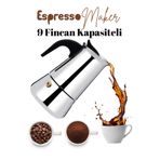 VESTRON Moka Pot Espresso 9 Cup 450 ml Paslanmaz Çelik Ocak Üstü (9 Fincan)