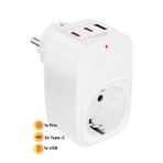 Vetech Akım Korumalı Priz 1x Priz, 2x Type-C, 1x USB Port Çıkışlı Tekli Priz