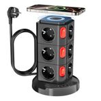 Vetech Akım Korumalı Priz Kule Tipi Kablosuz Şarj İstasyonu 12x Priz, 2x Type-C, 1x USB Girişli 2mt Kablo