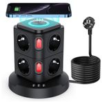 Vetech Akım Korumalı Priz Kule Tipi Kablosuz Şarj İstasyonu, 8 Priz, 2 TYPE-C, 1 USB Girişli, 2Mt Kablo