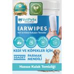 VetPets EarWipes | Kulak Kiri ve Enfeksiyonlarına Karşı | Parmak Mendili | Kedi ve Köpek | 50 Adet