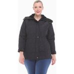Vetre 1014 Siyah Ekose 75 cm Büyük Beden Kadın Mont