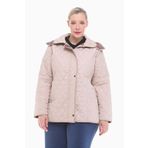 Vetre 1024 Açık Bej Ekose 75 cm Büyük Beden Kadın Mont