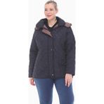 Vetre Kadın Büyük Beden Ekose 75 Cm Mevsimlik Lacivert Kapitone Mont 1024 - 52