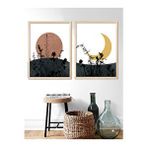 Vetro Design 30x40 cm Ceviz Güneş ve Ay Çerçeveli Tablo Set