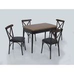 Vetrowood Belamir Ceviz Açılır Mutfak Masa Takımı 70X110 (170 cm Açılır)4 Tonet Sandalyeli Ahşap Ayak Yemek Masası - 70 x 110