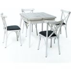 Vetrowood Beril Antik Beyaz Açılır Mutfak Masa Takımı 80X80CM(160 cm Açılır) 4 Beyaz Tonet Sandalyeli