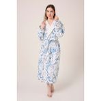 Vevien Home Blue Gladiolo Fiore Desenli Dijital Baskılı Kapüşonlu Bornoz - Mavi