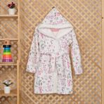 Vevien Home Özel Tasarım Dijital Baskılı Çocuk Bornozu Happy Animals 7-8 Yaş - Pembe - Beyaz - 7 - 8 Yaş