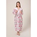 Vevien Home Peonia Fiore Desenli Dijital Baskılı Kapüşonlu Bornoz - Pembe