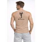 Vexor Erkek Fitilli Atlet Sıfır Yaka Slim Fit Arka Baskılı Spor Atlet - Bej