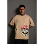 Vexor Erkek Mario Baskılı Oversize T-Shirt - Bej