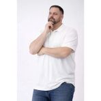 Vexor Erkek Pike Kumaş Düğmeli Yaka Battal Büyük Beden Günlük Kısa Kol Tişört T-Shirt - Beyaz