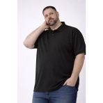 Vexor Erkek Pike Kumaş Düğmeli Yaka Battal Büyük Beden Günlük Kısa Kol Tişört T-Shirt - Siyah