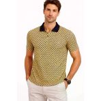 Vexor Erkek Pike Kumaş Polo Yaka Desenli Tişört Kısa Kol Yazlık T-Shirt - Sarı