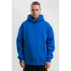 Vexor Erkek Saks Mavi Double Oversize 3 İplik Pamuklu Kapüşonlu Kanguru Cepli Sweatshirt Hoodie - Saks Mavi