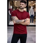 Vexor Erkek T-Shirt Bisiklet Yaka Slim Fit Dar Kesim Likralı Tişört Günlük Basic Body - Bordo