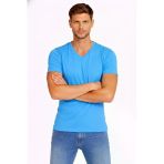 Vexor Erkek T-Shirt V Yaka Slim Fit Dar Kesim Likralı Tişört Günlük Basic Body - Açık Mavi