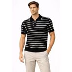 Vexor Erkek Triko Polo Yaka Fermuarlı Çizgili Tişört T-Shirt Yazlık Şık - Siyah