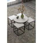 Vexor Orta Sehpa Ve Zigon Sehpa Oval Lüx 5'Li Set Beyaz
