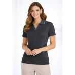 Vexor Triko Kumaş Yakalı Düğmesiz Açık Yaka Fitilli Kısa Kollu Regular Fit Tişört T-Shirt - Siyah