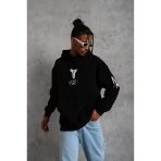 Vexor Unisex Sırt Baskılı Kapüşonlu Üç İplik Oversize Sweatshirt - Siyah