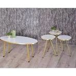 Vexor Zigon Sehpa Ve Orta Sehpa Elips Gold Metal Ayak Gold Beyaz Set