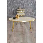 Vexor Zigon Sehpa Ve Orta Sehpa Elips Gold Metal Ayak Gold Krem Set