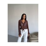 Veya Clothes Kadın Quzu Fırfır Detaylı Bluz Kahverengi