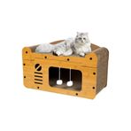 Veyron Home Ahşap Tek Katlı Tırmalamalı Kedi Evi ve Oyun Alanı Peluş Toplu 56 cm