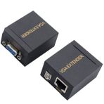 VGA Extender, CAT5E/CAT6 Kablo Ile, VGA Uzatıcı, VGA Verici + Alıcı, Siyah, 60 M,