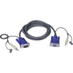 VGA Kablosu, 1 x Hdb-15 Erkek (Vga Monitör), 1 x Mini Stereo Fiş (Hoparlör) <=> 1 x Hdb-15 Dişi (Kvm Port), 1 x Mini Stereo Fiş (Hoparlör), 1.8 Metre vga Cable With Audio, 1.8m
