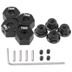 Vgoohobby Metal 12 mm Altıgen Tekerlek Göbekleri 7 mm Kalın Tahrik Adaptörleri Flanşlı Kilit Somunları ile Uyumlu Traxxas 1/10 4WD Rustler Slash Stampede RC Araba, Parçayı Değiştirin 1654 (Siyah)