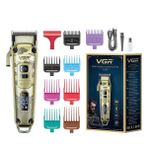 VGR Premium Metal Muhafaza Saç Kesme Makinesi LED Ekran, toz metalurjik Bıçak 5500-7000 RPM 4 Hız motorlu otomatik test düğmesi USB şarjı 4 ayarlanabilir Konik Kol 8 Kılavuz taraklar Çalışma Süresi