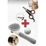 Vi Caro Otomatik Tuşlu Kedi Köpek Tarağı Fırçası Evcil Hayvan Tarak Fırça + Tırnak Makası