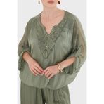 Via Dante Oversize Güpür Detaylı V Yaka Bluz BLUZ 6909166