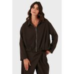 Via Dante Regular Fit Gömlek Yaka Fermuarlı Ceket Bayan Ceket 268755688 - Kahve - XS