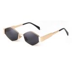 VIA LEECA Retro Altıgen Güneş Gözlüğü Kadın Erkek 90'lar için Trendy UV400 Koruma Tonları, Altın Çerçeve Gri Lens, Medium