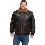 Viamod Leather Büyük Beden Erkek Hakiki Deri Ceket Kürk Yakalı Siyah Premium Pilot Model Gerçek Deri Mont Üretici Garantili - Kahverengi - 7XL
