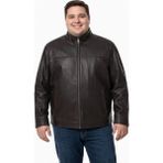 Viamod Leather Büyük Beden Erkek Kahverengi Hakim Yaka Deri Mont Ceket 8608 - 5XL