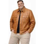 Viamod Leather Büyük Beden Erkek Taba Hakiki Deri Gömlek Ceket – Çift Cepli Modern Tasarım 19060 - 6XL