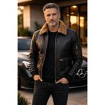 Viamod Leather Erkek Hakiki Deri Ceket Kürk Yakalı Siyah Premium Pilot Model Gerçek Deri Mont Üretici Garantili