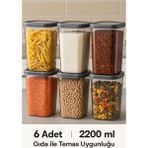 Viatom Erzak Saklama Kabı 6 Adet Dikdörtgen Saklama Kabı 2200ML - 1,2 lt - Antrasit - Gri