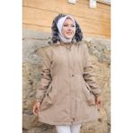 Vibeys Collection Bej Içi Kürklü ve Su Geçirmez Kadın Kışlık Mont & Kaban - 48