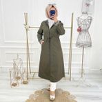 Vibeys Collection Haki Içi Çizgili ve Kendinden Astarlı Su Geçirmez Kadın Trençkot - 44