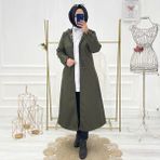 Vibeys Collection Haki Içi Leopar Desenli ve Kendinden Astarlı Su Geçirmez Kadın Trençkot - 42
